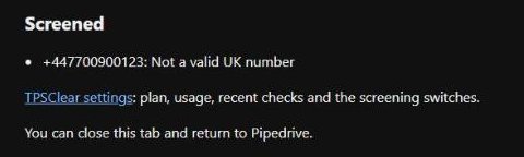 The page Screen with TPSClear opens: each number with its result and a link to TPSClear settings
